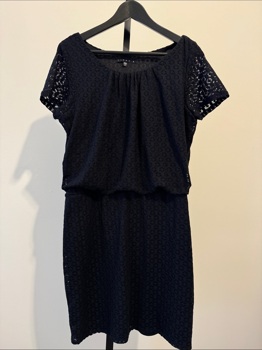 Tiana B. Black Lace Short Sleeve Blouson Dress